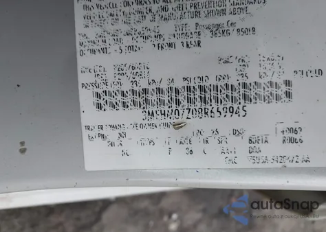 2008 Mercury Milan I4 z USA, uszkodzony, nr VIN 3MEHM07Z08R659945